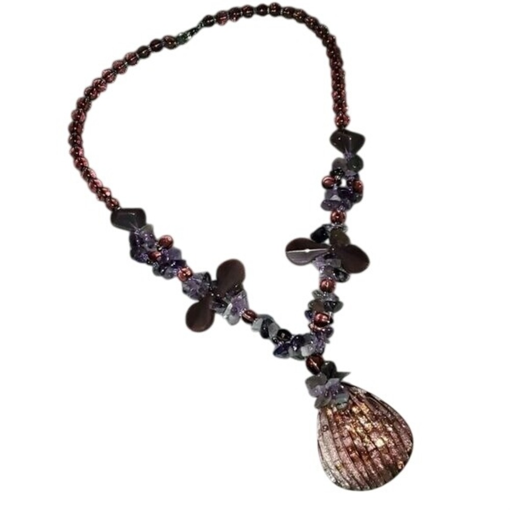 Purple‎ glass mermaid shell necklace boho chic luxury jewelry beach gift travel